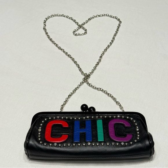 Brighton DIVA CHIC Black Multi Leather Clutch Bag Small Purse Studs Bling Chain - Picture 6 of 8